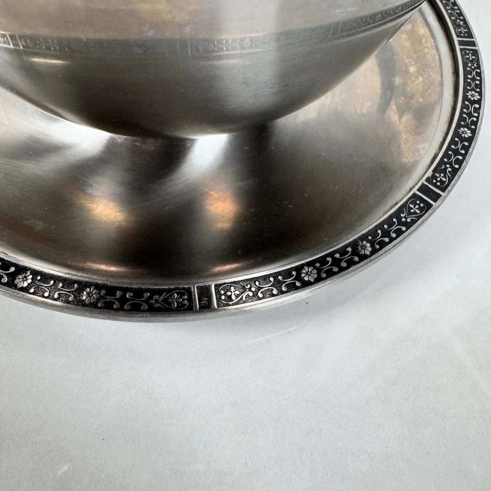 Vintage Cordova Stainless Steel Gravy Boat‎ With Ladle Attached Underplate MCM